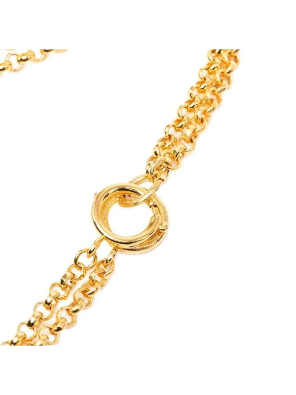 Chanel CC Logo Double Heart Vintage Strand Chain Pendant Gold Plated